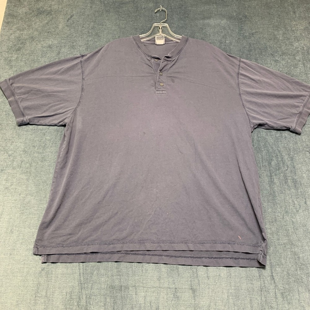 Cabela's T Shirt Mens 2XL Blue Cotton Henley Neck High Low Hem Hunting Outdoor